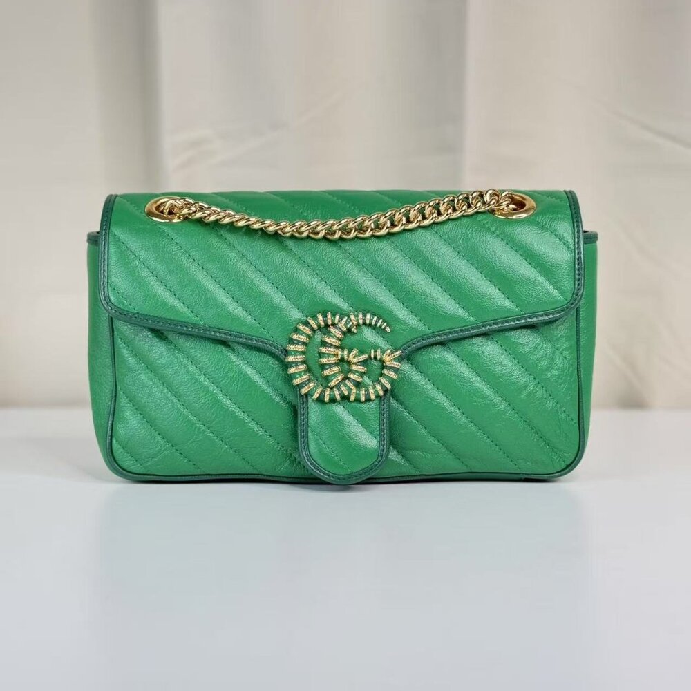 Gucci Green Medium Marmont Shoulder Bag Crossbody with Gold Chain Strap